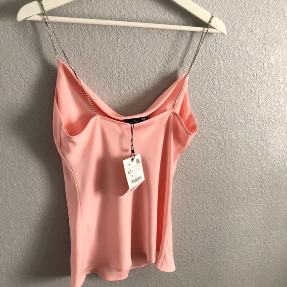 ZARA PINK SATIN COWL NECK CAMI TOP WITH RHINESTONE STRAPS - Picture 6 of 10